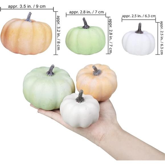 12Pcs Assorted Small Frosted Artificial Pumpkins Foam Pumpkins Rustic Harvest - Picture 2 of 7